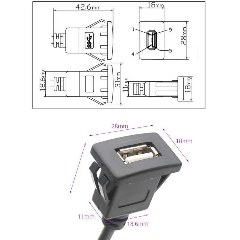 4 6 Пинов конектор Двойно USB Конектор за закрепване на панел на арматурното табло Удлинительный кабел Адаптер за авто Радио Мултимедиен плеър с Android
