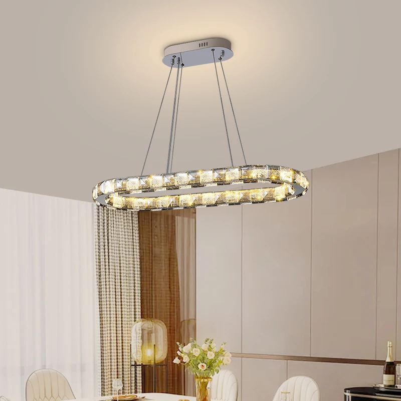 Модерен Кристална окачен лампа OUTELA с кръгла форма, пръстени, креативна луксозен Полилей с led подсветка за хол, трапезария, спалня