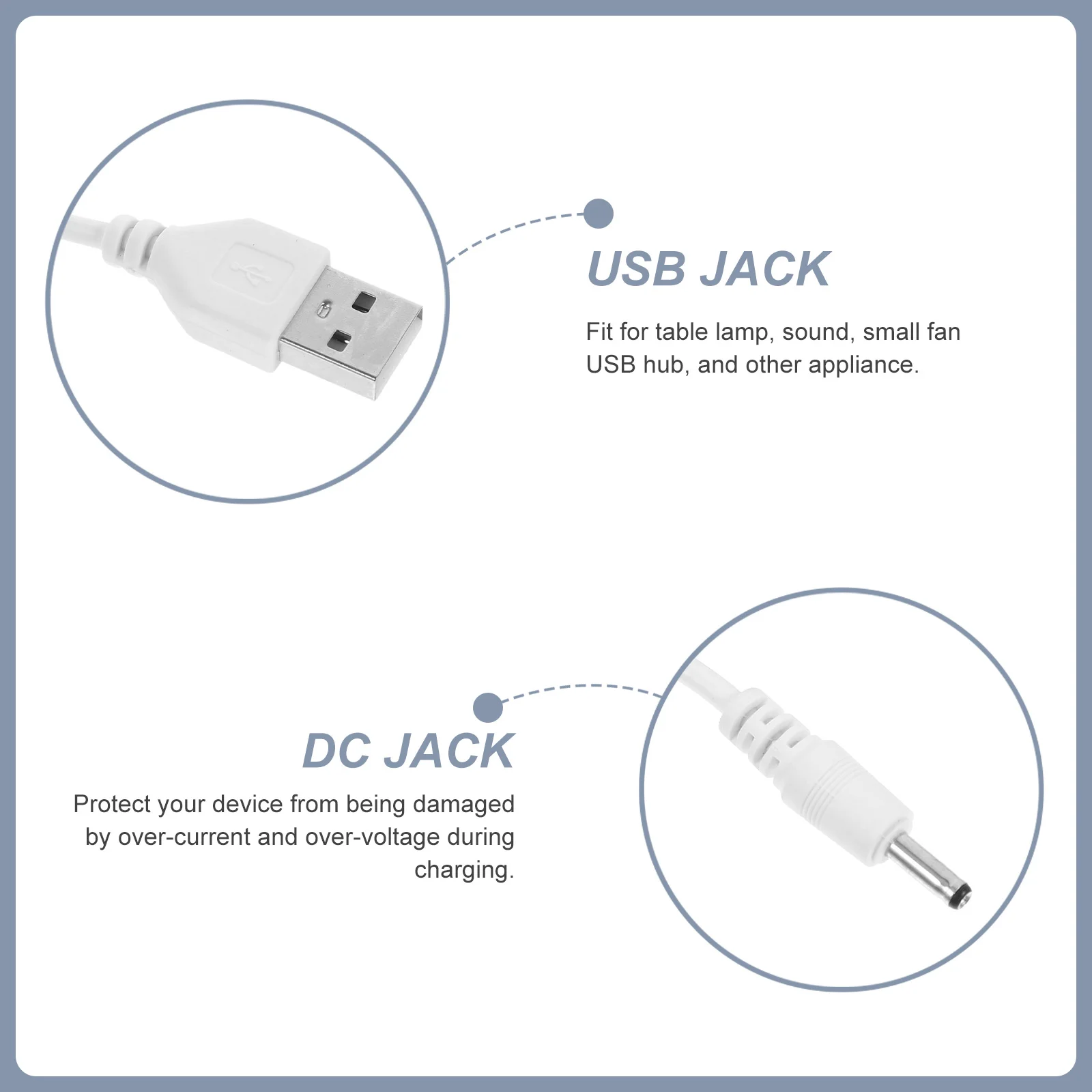 2 елемента Взаимозаменяеми кабел за захранващия кабел dc USB кабел Преносим кабел за зареждане на постоянен ток (35 X 135 mm)
