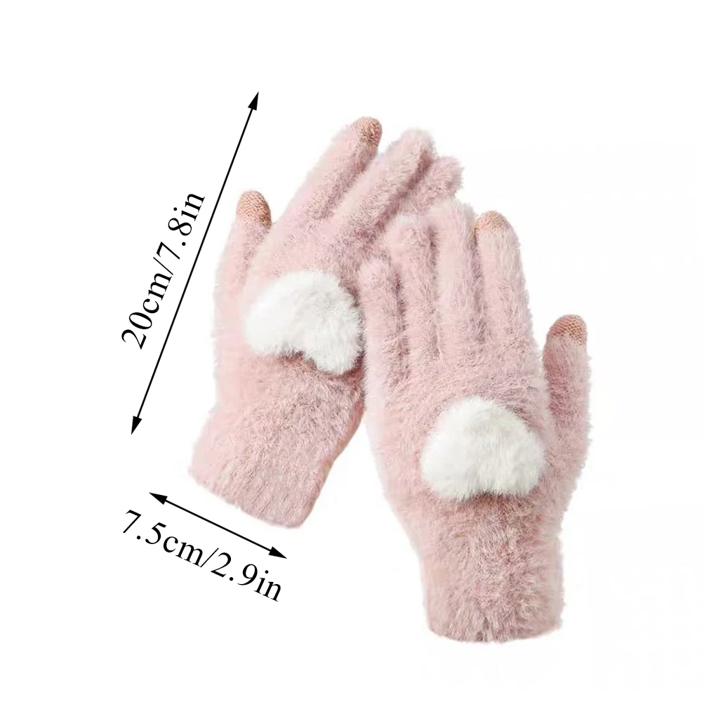 Дамски Плюшени ръкавици, имитация на Кашмир, Ръкавици с пет пръста, топли флисовые с Кадифени Ръкавици без пръсти със сърце, ръкавици за активен отдих, велосипедни ръкавици