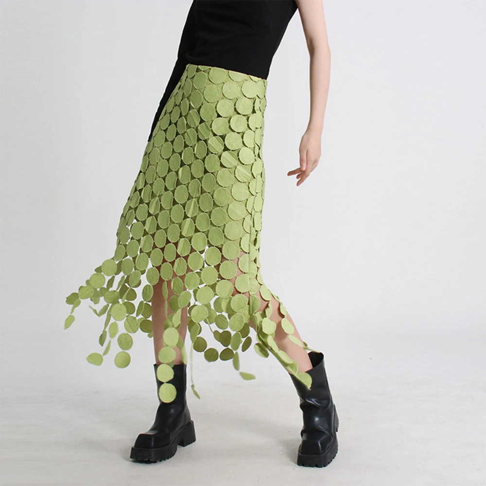 Дизайн на дрехи SISHION Лятна Нерегулярная пола VD3679 Ретро Мода Бродерия Черни, Зелени и Розови поли с дълги кичури