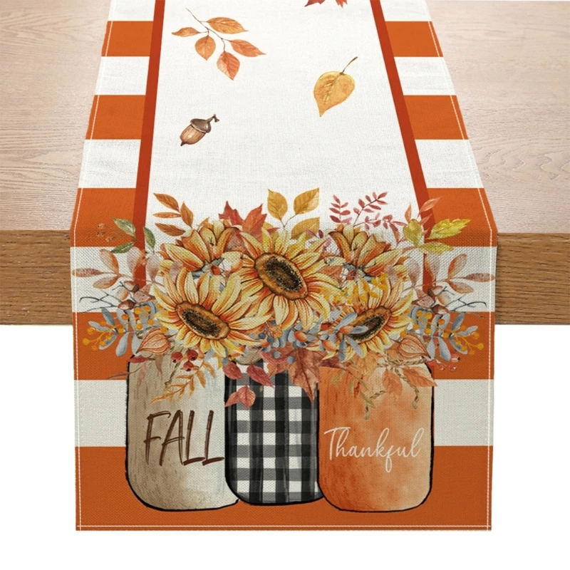 Покривка за Деня на Благодарността, настолна пътека във формата на тиква, Есенни декорации за маса за хранене P15F