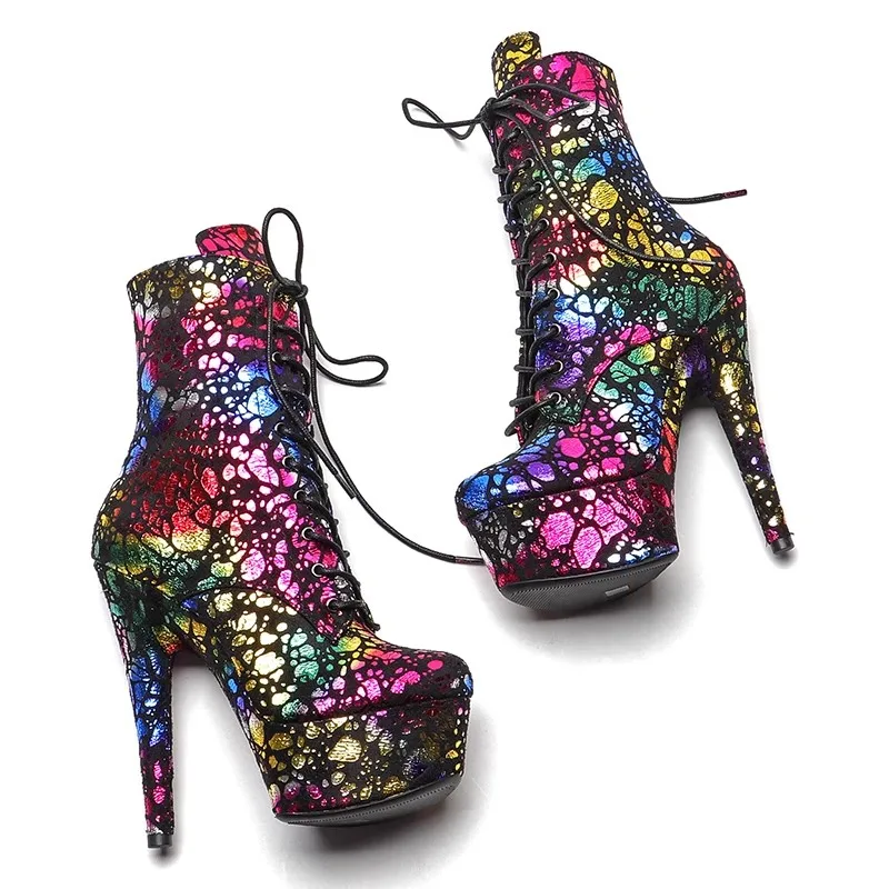 LAIJIANJINXIA/ Нови дамски обувки на платформа и висок ток от изкуствена кожа 15 см/6 см, модерните обувки за танци на един стълб, 040