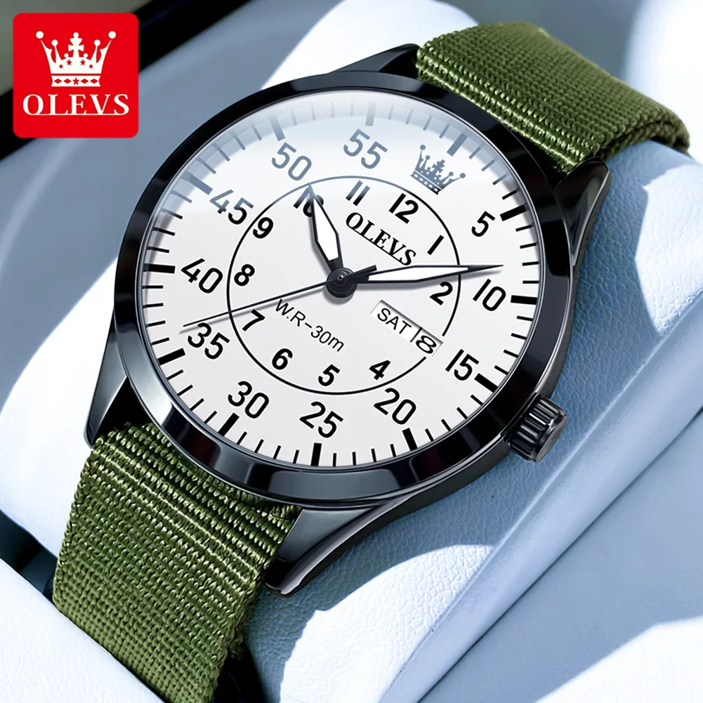 OLEVS 9973 Кварцов мъжки часовник Най-добрата марка на Луксозни Оригинален Спортен Случайни Армейски дизайн Найлонов каишка Водоустойчив часовник Подаръци Любовник
