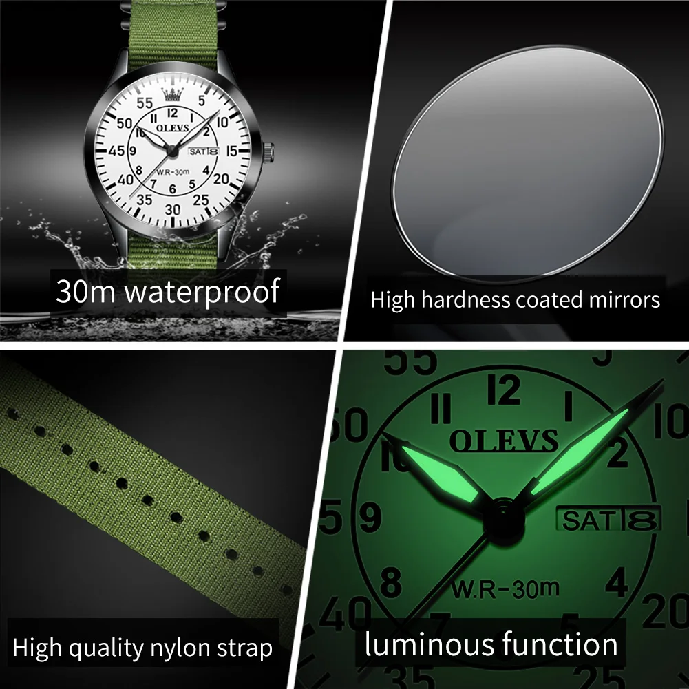 OLEVS 9973 Кварцов мъжки часовник Най-добрата марка на Луксозни Оригинален Спортен Случайни Армейски дизайн Найлонов каишка Водоустойчив часовник Подаръци Любовник