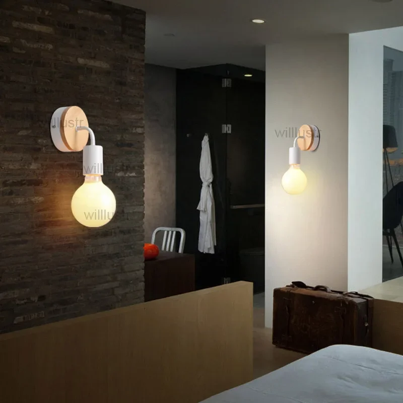 Желязното стенни аплици Минималистичная Дървена лампа с Кафе-бар и Ресторант Хол Фурна Кухня, Вестибюл Преминаване Таванско помещение Творчески дървена лампа
