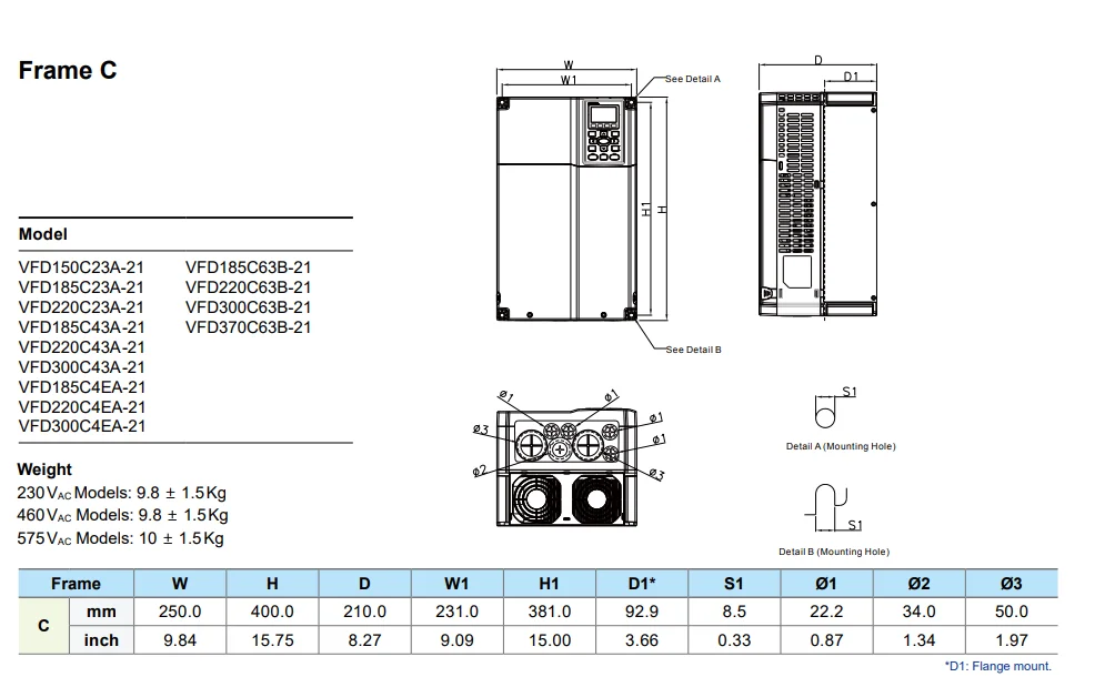 Който има серия Delta VFD220C43A-21 VFD-C2000+ Тежкотоварни вектор честотен преобразувател VFD с мощност 22 кВт
