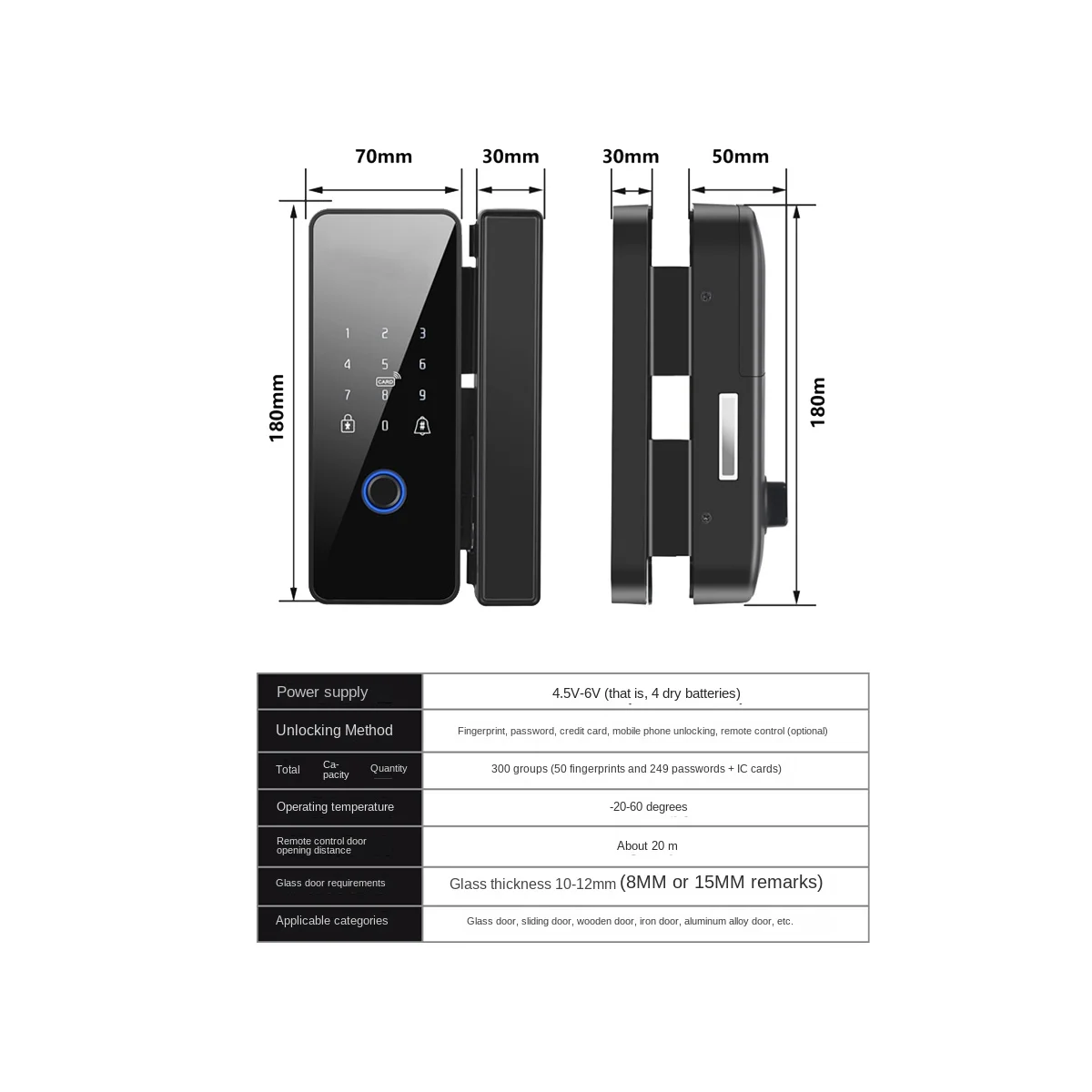 Водоустойчив интелигентна система за заключване на вратите на Hristo Wifi, електронно отключване с пръстов отпечатък, за стъклена врата, стил 1