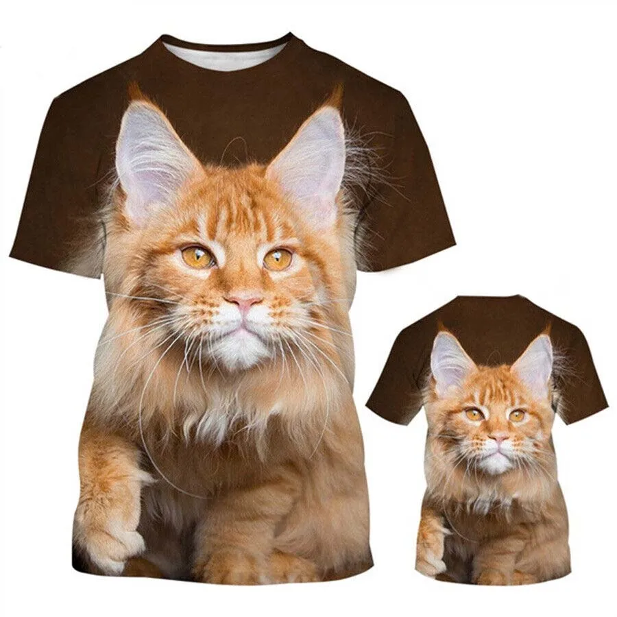 Нова мъжки ежедневни тениска с кръгло деколте с 3D-принтом с мил домашен любимец шарени Котки, свободна, весела, градинска, удобна тениска