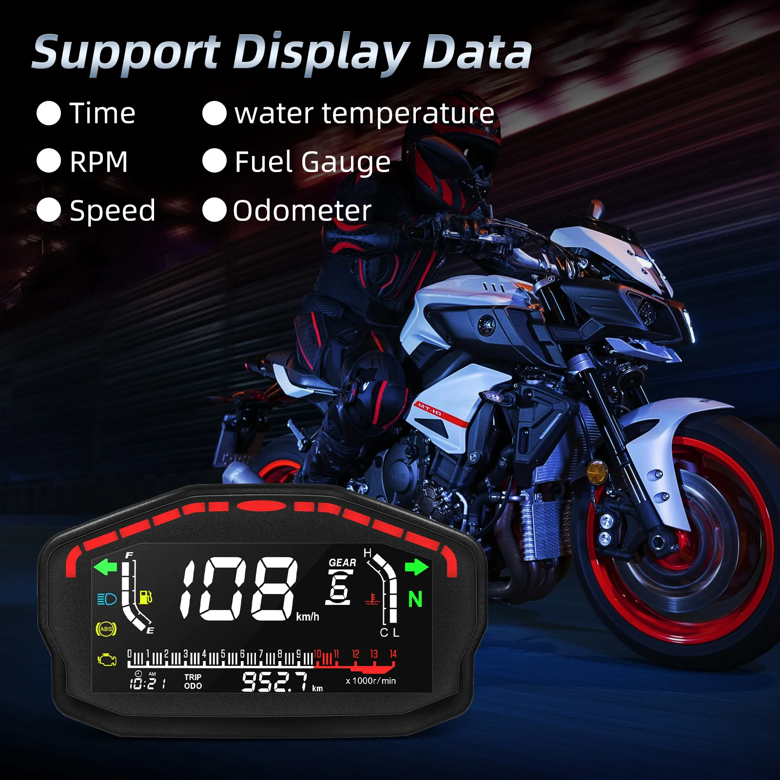 HD мотоциклет LCD за измерване на скоростта Цифров километраж, Оборотомер Многофункционален измерване на нивото на горивото с поворотником за Yamaha