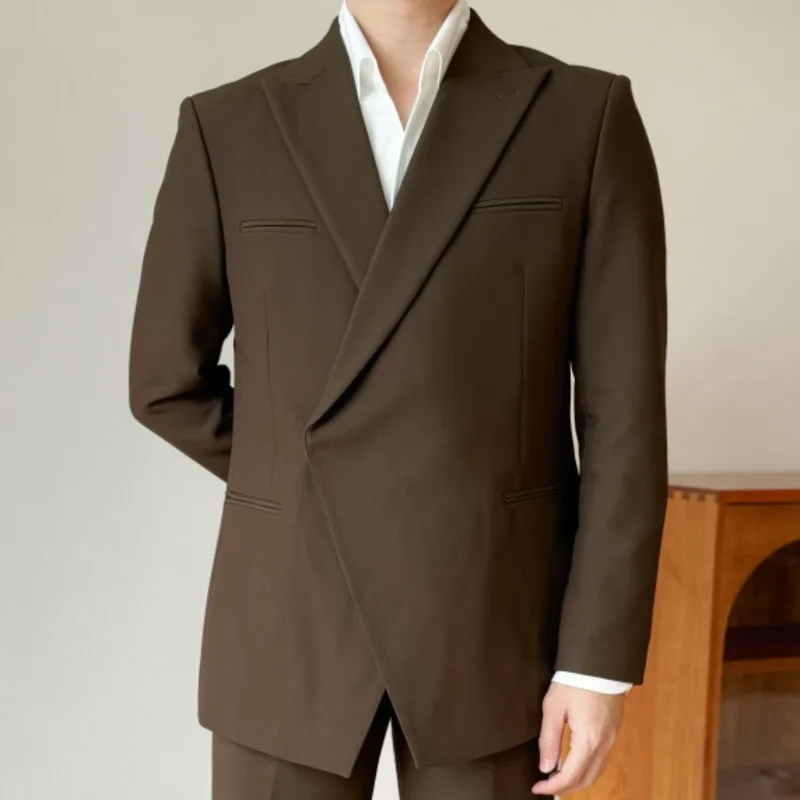 Висококачествен костюм за една пуговице, мъжки блейзери, яке, всекидневни тънък мъжки моден костюм, бизнес рокля, палта, блейзери за сватбени партита