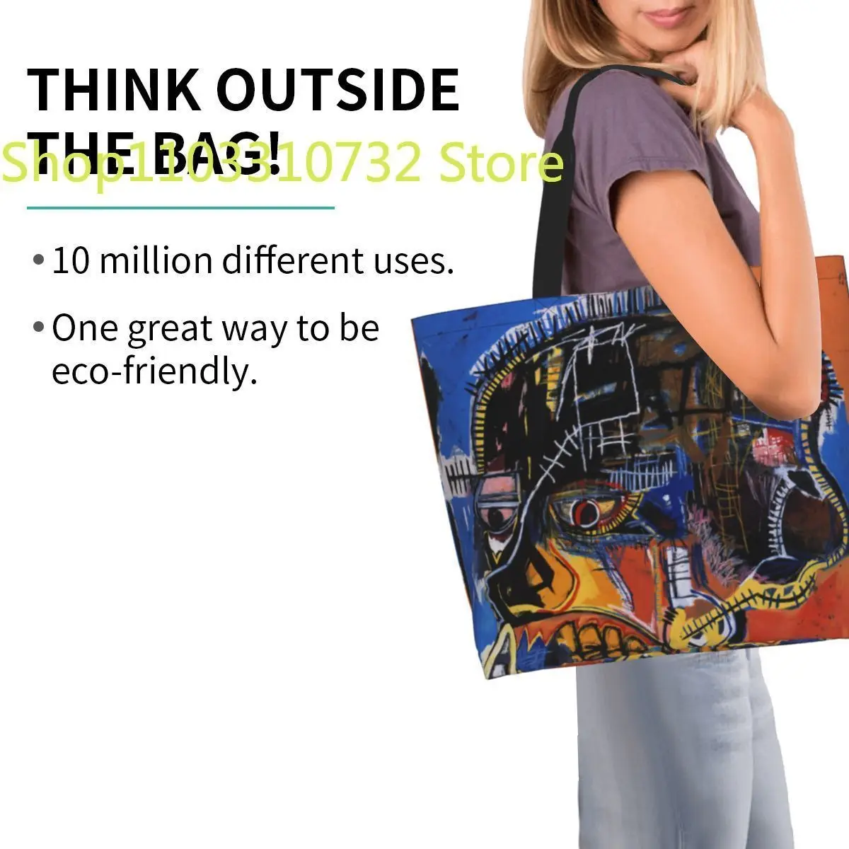 Чанти за пазаруване на хранителни стоки от черепа, холщовая чанта за пазаруване с кавайной печат, по-голямата голям здрава художествена чанта Basquiats