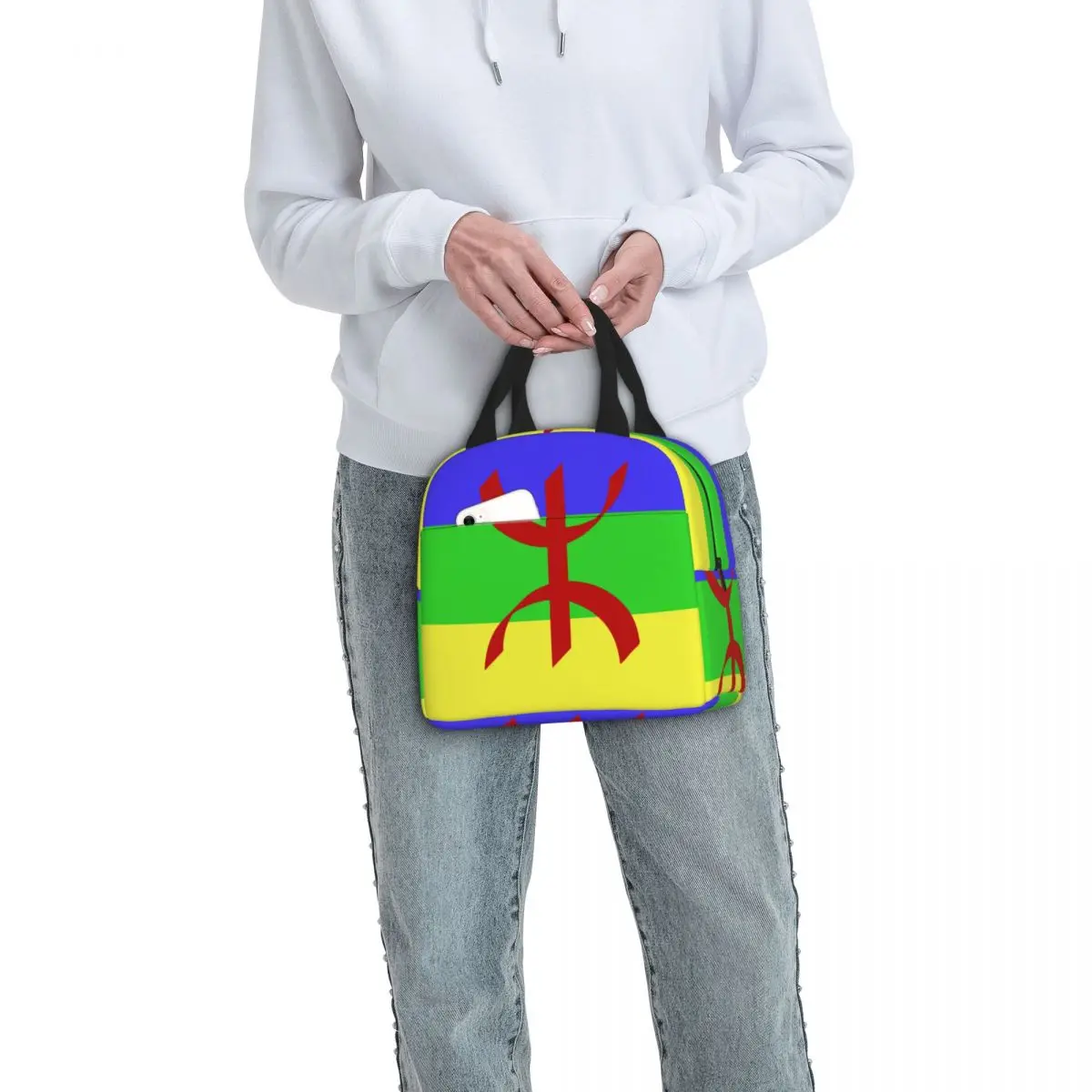 Флаг Амазония Изолирано чанта за обяд една Голяма Покривка Амазиг Берберски за многократна употреба Термосумка-Тоут Обяд-бокс Работна Чанта за пикник