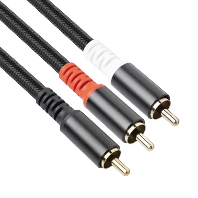 За автомобилен плейър аудио кабел Hifi намаляване на шума аудио кабел Rca Male-Dual Rca Male Висококачествено предаване за телевизор, Hifi