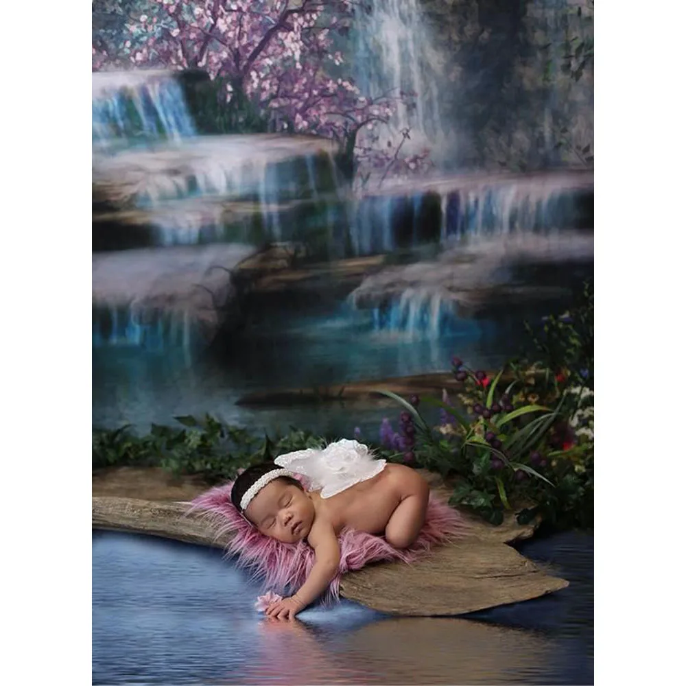 NeoBack Тънък винил прекрасният пролетен водопад с изглед към езерото Детски фонове, за снимки с принтом Детски студийни фотофоны Банер