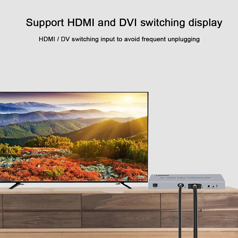 DVI HDMI Видеостена Controller4K 2x2 ТЕЛЕВИЗИЯ Монтиране на процесора 4 Екрана 1x2 1x3 1x4 дървен материал 2x1 Ред Обезщетение Безеля Завъртане на 180 градуса