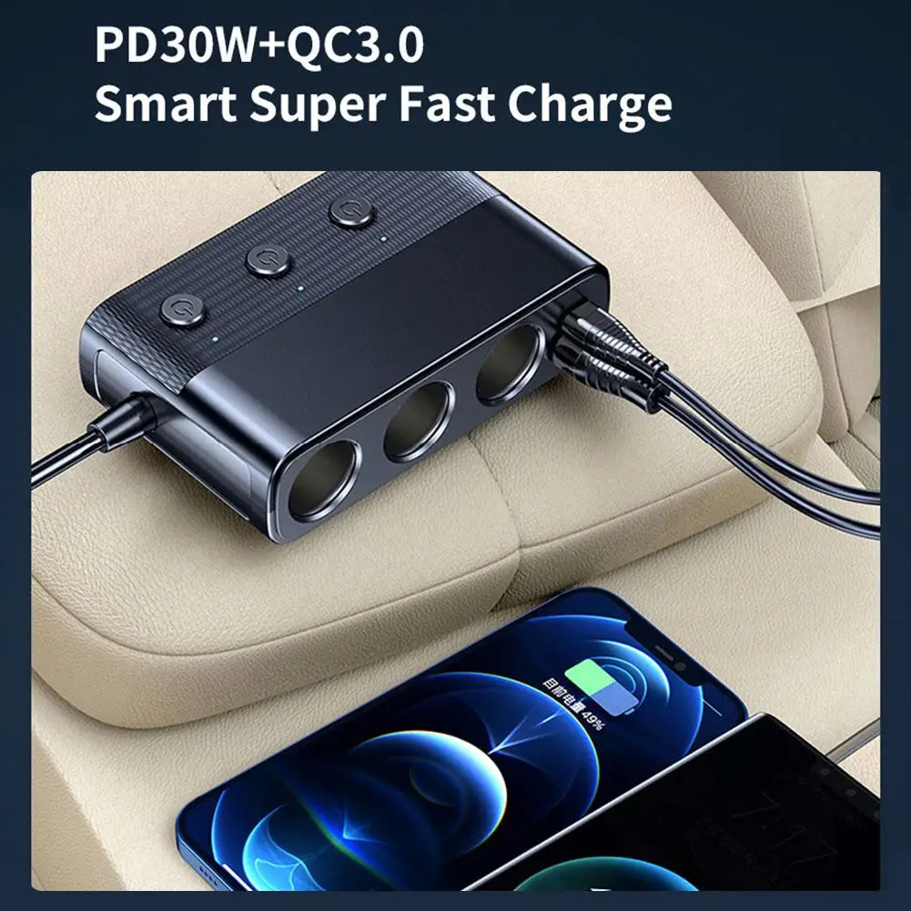 128 W Зарядно за Кола За Телефон, Запалка Адаптер PD30W Портове за Зареждане Бърза USB Изход за Зареждане с Мулти-Ключ QC3.0 V2Q9
