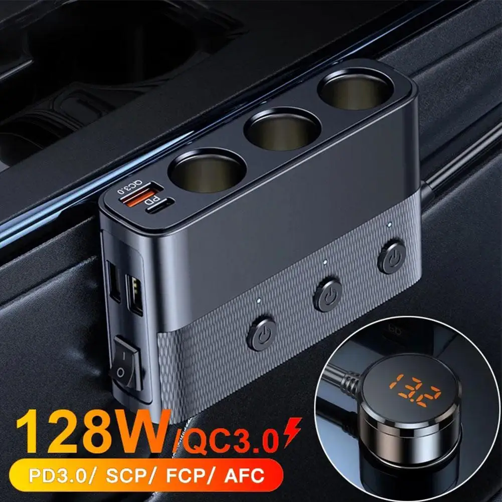 128 W Зарядно за Кола За Телефон, Запалка Адаптер PD30W Портове за Зареждане Бърза USB Изход за Зареждане с Мулти-Ключ QC3.0 V2Q9