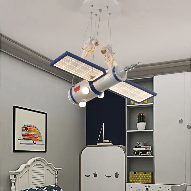 Окачен лампа SAMAN Children ' s Spaceship LED Creative Fashion Cartoon Light за детска стая с дистанционно управление, затъмняване в детската градина