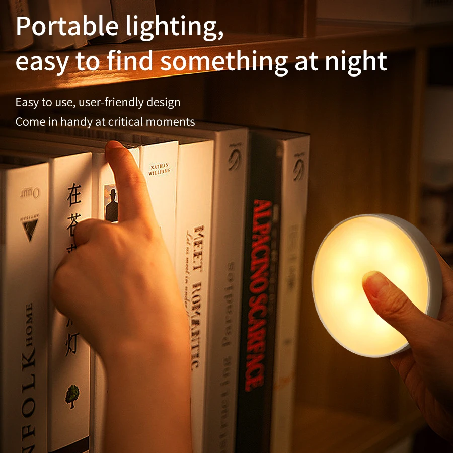 Led лека нощ и с датчик за движение PIR, USB-акумулаторна батерия нощна лампа за кухненски шкаф, лампа за гардероб, Безжичен лампа на стълба и отвор