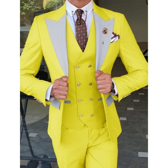 Модерен мъжки костюми от 3 теми, оборудвана бизнес смокинг за мъж, на сватбата на младоженеца (сако + панталон + елек)