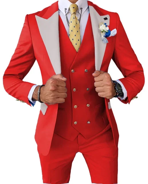 Модерен мъжки костюми от 3 теми, оборудвана бизнес смокинг за мъж, на сватбата на младоженеца (сако + панталон + елек)
