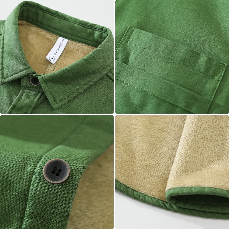 2328 Класически Прости ризи с квадратна яка, сака от мек памук, лен, ежедневни топли палта от руното за мъже