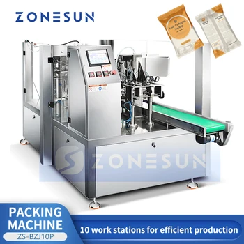 Автоматична Машина за запечатване на Течни Прах, Гранули ZONESUN, Предварително Изработени, Стои На едно Място, Кутии, Ротационную Хранителна опаковка ZS-BZJ10P