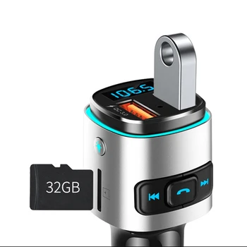 Автомобилен адаптер бързо зареждане QC3.0 Bluetooth MP3-плейър Кола FM-предавател Авто радиомодулятор Околното осветление