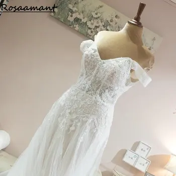 Апликация с илюзията за истински образ, дантелени сватбени рокли, сватбени рокли трапецовидна форма с открити рамене