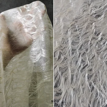 Бежовата многопластова копринени конци Струящаяся структурата на Окото плат Сватбена рокля Дизайнерски дрехи за шивашки тъкани на едро