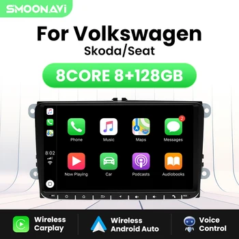 Безжична Автомобилна Автомагнитола Carplay Android 12 За Volkswagen VW Passat B6 B7 CC Tiguan, Touran, GOLF, POLO GPS Мултимедия 128 GB