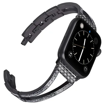 Блестящ Черен Гривна за Apple Watch, Лъскав Метален ремък за iWatch Серия 8 7 6 5 4 3 SE, Гривна 41 мм 40 мм 38 мм 2023