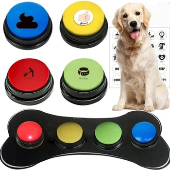 Бутон за домашни любимци, Цветен бутон за запис на глас, бутони за общуване с кучета, зумер за дресура на домашни любимци, 30-секунден запис