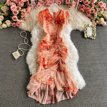 Винтажное Шифоновое рокля Midi 