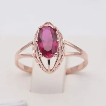 виолетовият злато проба 585, розово злато 14К, диаманти ажурни ruby годежни пръстени за пара, регулируем креативен дизайн, луксозни бижута