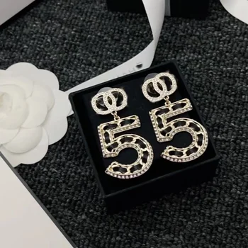 Високо качество на обеци CC от луксозна марка Desinger, висящи обеци за жените, обеци-на карамфил с логото на луксозни Double C, S925, Сребърна игла