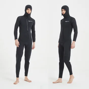 Водолазный костюм с качулка, с дебелина 3 mm и диагонал цип отпред за защита от студ и топлина при сърфиране черен костюм за плуване и свободното гмуркане