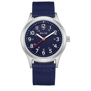Всеки ден модерен мъжки кварцов часовник SHI HE, найлонов ремък, голям циферблат 40 мм водоустойчив часовник
