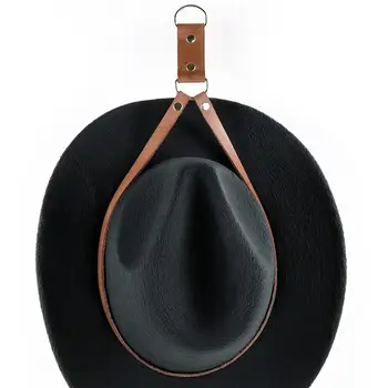 Въже за закачалки ковбойских шапки, въже за съхранение на ковбойских шапки, монтиране на багажник от изкуствена кафява кожа с метална катарама от хромированного сплав, Начало