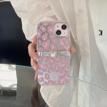 Гальванический Розово Леопардовый Разпечатки С Лък Love Heart Cover Case За iPhone 15 14 13 12 11 Pro Max устойчив на удари Защитен Калъф За вашия Телефон