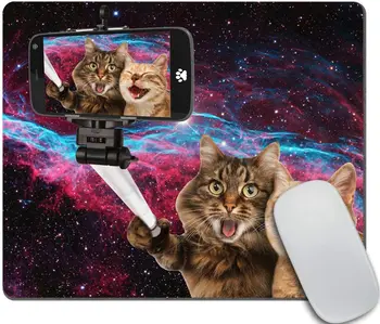 Геймърска подложка за мишка Смешни Space Котки, Няколко котки, които Правят Селфи Заедно с вашия смартфон, Гума игри матов 9,5X7,9 инча