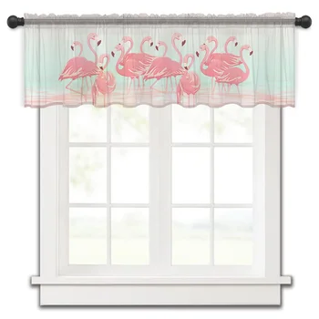 Годишният тропически фламинго, къса прозрачна завеса на прозореца, тюлевые пердета за кухни, спални, аксесоари за дома, малки пердета от воал