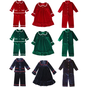 Гореща разпродажба Пижамных комплекти за деца, Дрехи със собствените си ръце, Мека Червено Кадифе Домашно облекло за семейството, Коледни пижами за момчета и момичета