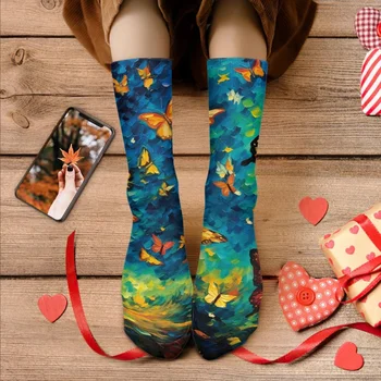 Градиент живопис с маслени бои, фантазийные чорапи с шарени пеперуди, Маркови дишащи грязеотталкивающие чорапи, абсорбиращи потта, боди с колани