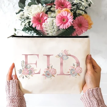 Дамски козметични чанти Eid Flowers, чанта с цип, ежедневни козметични чанти, чанта за съхранение мъниста Eid, пътна чанта за подаръци на фестивала на Рамадан