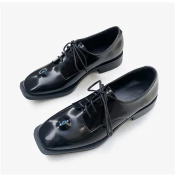 Дамски модел обувки от 100% кожа, мъжки черни ежедневни маратонки, модни дамски официалната обувки