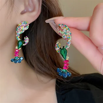 Дамски обици с цветни кристали FYUAN, сладки обеци с животни под формата на свирите на омар, вечерни украса
