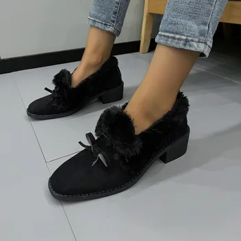 Дамски обувки 2023, висококачествени топли зимни къси плюшени ежедневни удобни обикновена обувки на площада токчета за жени на открито