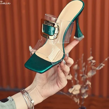 Дамски обувки-лодка на висок ток, роклята 2023, Новият Годишен луксозна марка, Дизайнерски сандали за пикантни партита, Модни прозрачни слайдове
